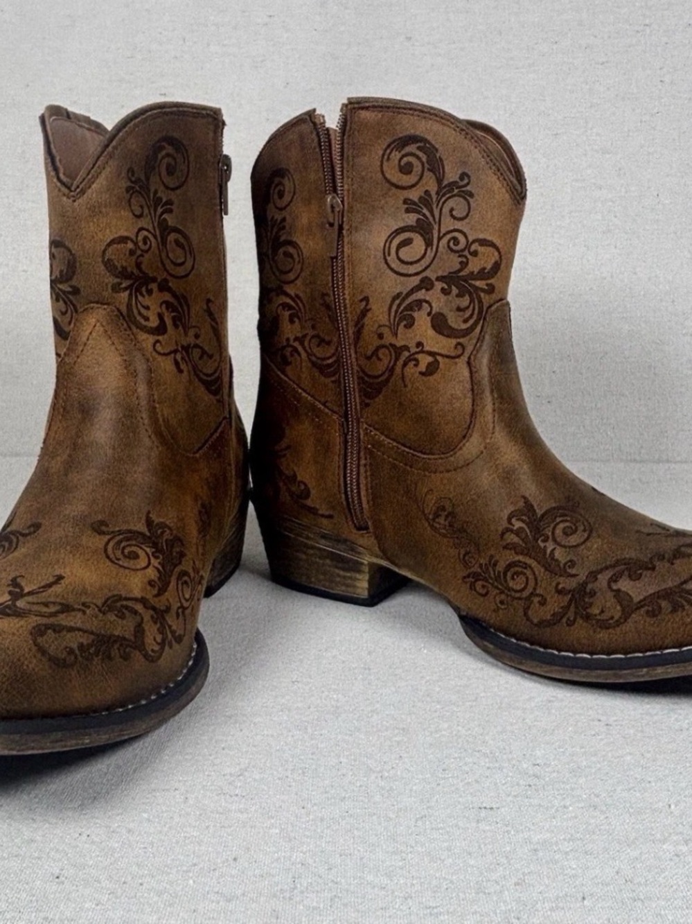 Roper Short stuff  Snip Toe Cowboy Booties Womens Brown 7.5 - Picture 2 of 7